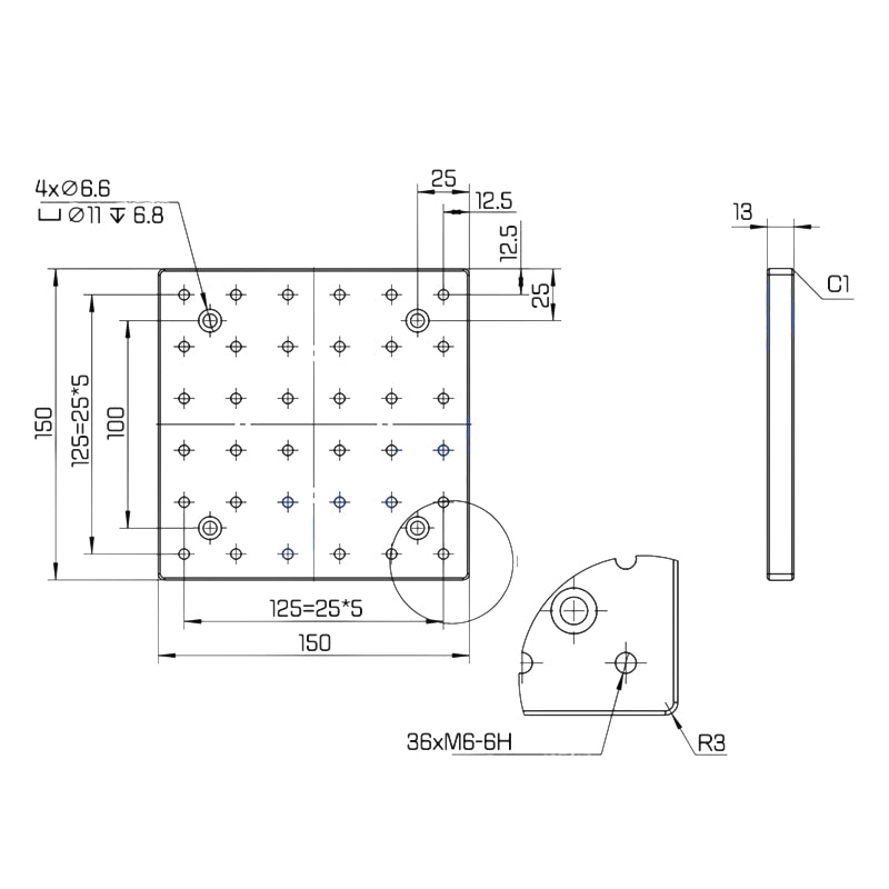 150x150mm,Aluminum Optical Breadboards,Grid Fixture Plates,M6 Thread, Broad applications,Customizable