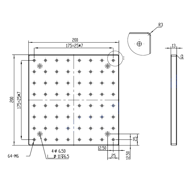 200x200mm,Aluminum Optical Breadboards,Grid Fixture Plates,M6 Thread, Broad applications,Customizable