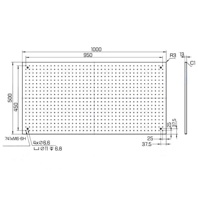 $399, 500x1000mm, ,Grid Fixture Plates, High Precision Aluminum Optical Breadboards,M6 Thread, Broad applications,Customizable